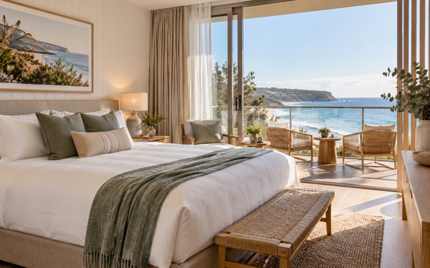 Contemporary Australian coastal hotel room with an ocean view